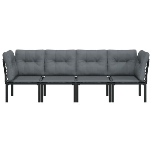 4-Piece Garden Lounge Set Black Grey Poly Rattan - Image 3