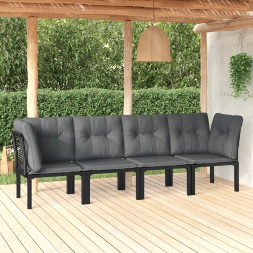4-Piece Garden Lounge Set Black Grey Poly Rattan - Image 12