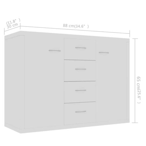 Sideboard White 88x30x65cm Engineered Wood - Image 6