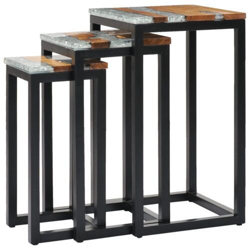Nesting Tables 3pcs Solid Teak Wood Polyresin