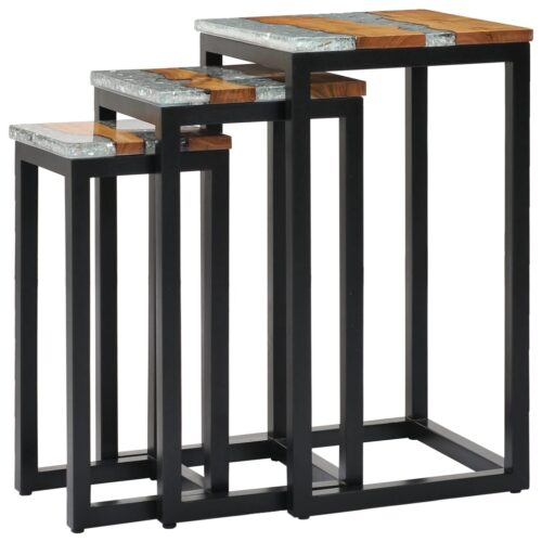 Nesting Tables 3pcs Solid Teak Wood Polyresin - Image 9