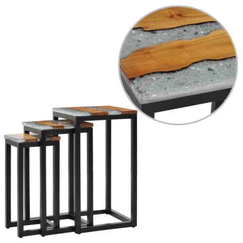 Nesting Tables 3pcs Solid Teak Wood Polyresin - Image 12