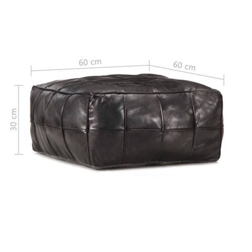 Pouffe Black 60x60x30cm Genuine Goat Leather - Image 4