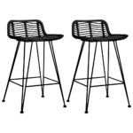 Bar Chairs 2pcs Black Rattan