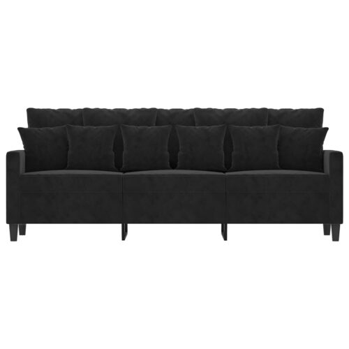 3-Seater Sofa Lounge Couch Futon Living Room Chair Velvet Fabric Black 180cm - Image 3