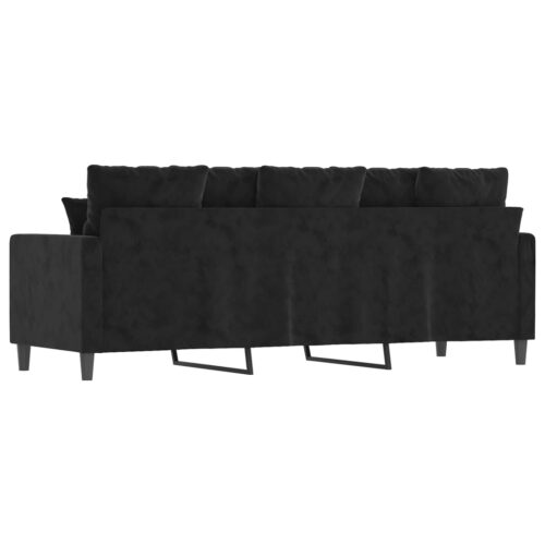 3-Seater Sofa Lounge Couch Futon Living Room Chair Velvet Fabric Black 180cm - Image 5