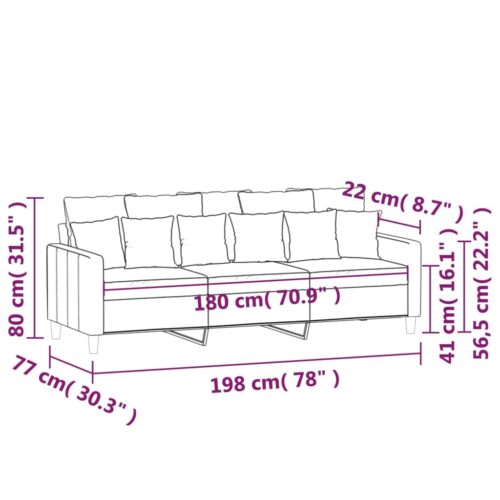 3-Seater Sofa Lounge Couch Futon Living Room Chair Velvet Fabric Black 180cm - Image 8