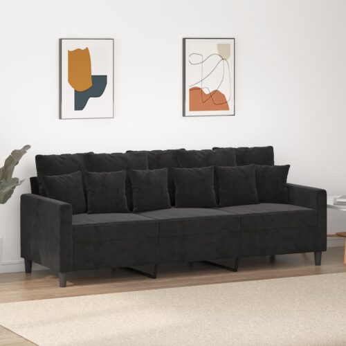 3-Seater Sofa Lounge Couch Futon Living Room Chair Velvet Fabric Black 180cm - Image 9