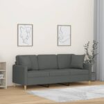3-Seater Sofa with Cushions Lounge Couch Armchair Futon Fabric Dark Grey 180cm