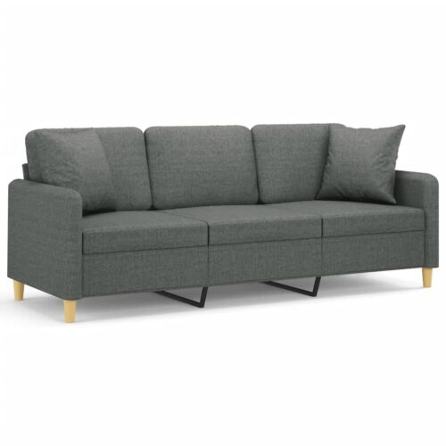3-Seater Sofa with Cushions Lounge Couch Armchair Futon Fabric Dark Grey 180cm - Image 2