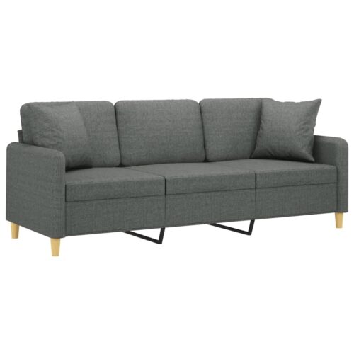 3-Seater Sofa with Cushions Lounge Couch Armchair Futon Fabric Dark Grey 180cm - Image 3