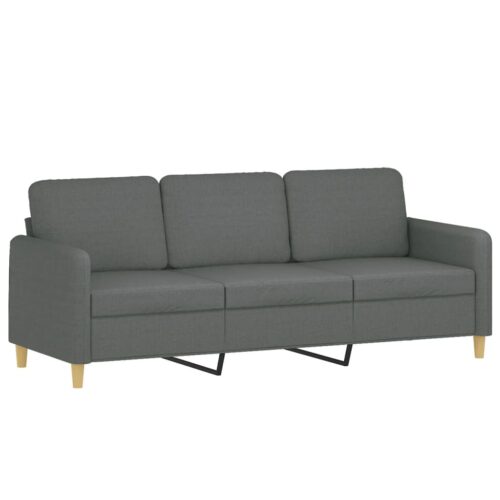 3-Seater Sofa with Cushions Lounge Couch Armchair Futon Fabric Dark Grey 180cm - Image 4