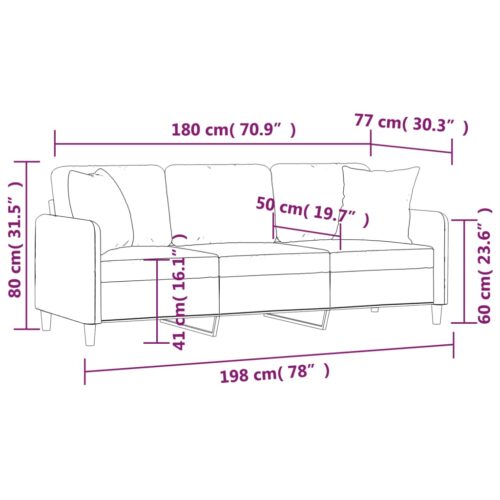 3-Seater Sofa with Cushions Lounge Couch Armchair Futon Fabric Dark Grey 180cm - Image 8