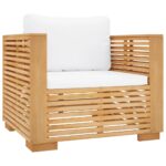 Solid Teak Wood Timber Garden Sofa with Cream Cushion Outdoor Patio Lounge Chair