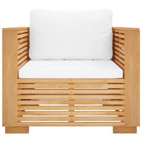 Solid Teak Wood Timber Garden Sofa with Cream Cushion Outdoor Patio Lounge Chair - Image 3