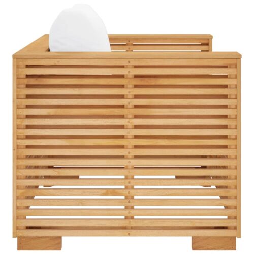 Solid Teak Wood Timber Garden Sofa with Cream Cushion Outdoor Patio Lounge Chair - Image 4