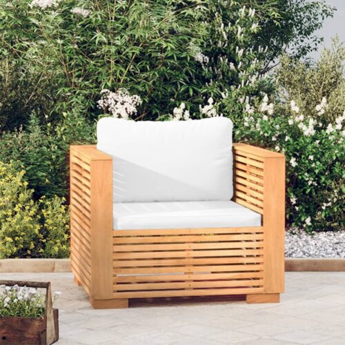Solid Teak Wood Timber Garden Sofa with Cream Cushion Outdoor Patio Lounge Chair - Image 8