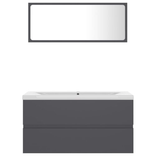 Bathroom Furniture Set Grey Engineered Wood - Image 4