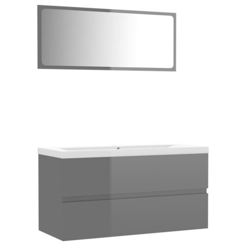 Bathroom Furniture Set High Gloss Grey Engineered Wood - Image 2