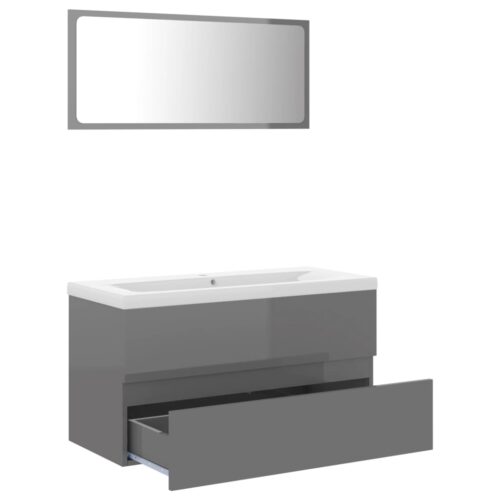 Bathroom Furniture Set High Gloss Grey Engineered Wood - Image 3