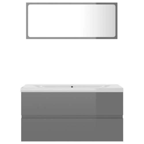 Bathroom Furniture Set High Gloss Grey Engineered Wood - Image 4