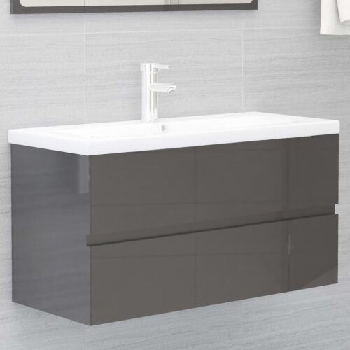 Bathroom Furniture Set High Gloss Grey Engineered Wood - Image 10