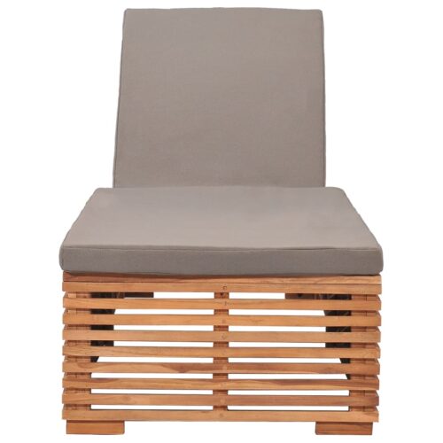Sun Lounger with Dark Grey Cushion Solid Teak Wood - Image 2