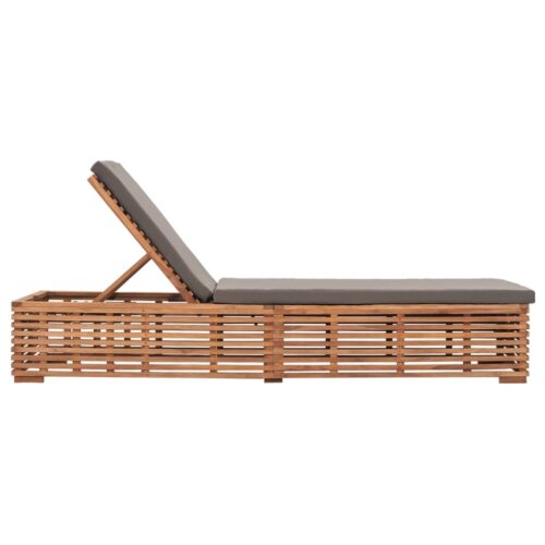 Sun Lounger with Dark Grey Cushion Solid Teak Wood - Image 3