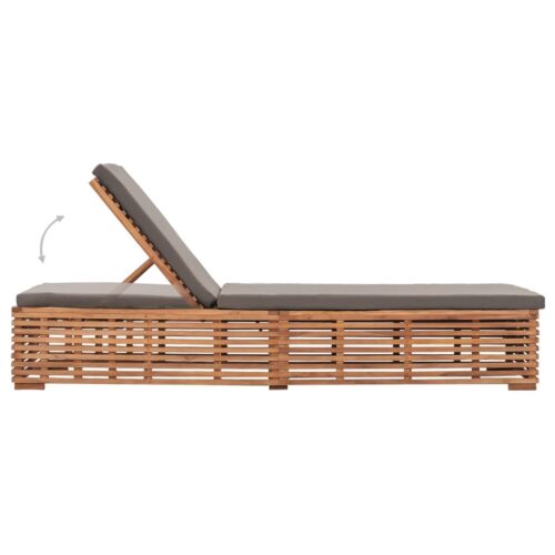 Sun Lounger with Dark Grey Cushion Solid Teak Wood - Image 5