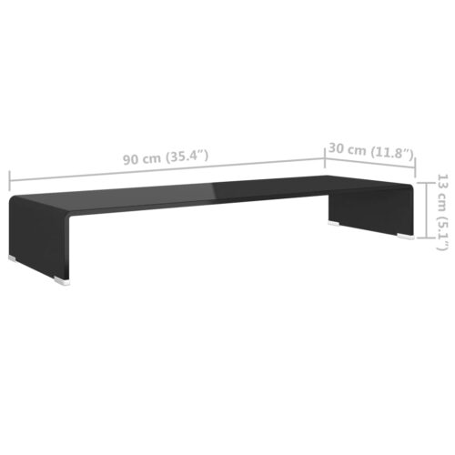 TV Stand Monitor Riser Glass Black 90x30x13cm - Image 6