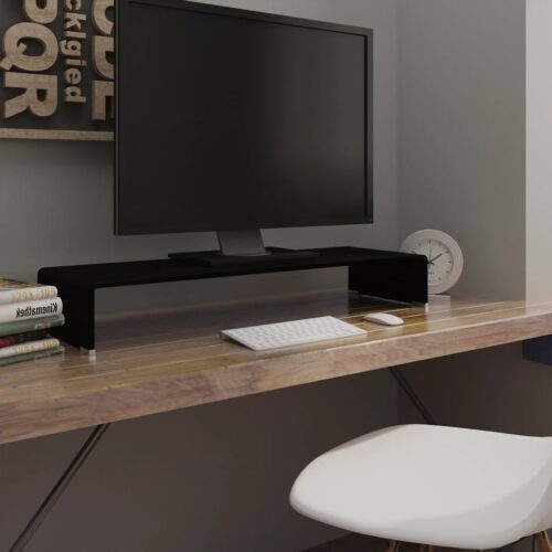 TV Stand Monitor Riser Glass Black 90x30x13cm - Image 7