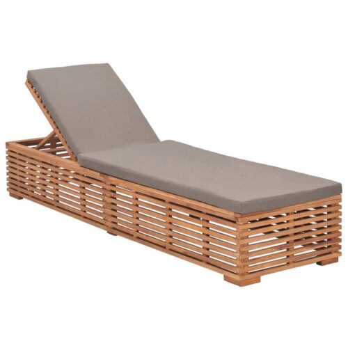 Sun Lounger with Dark Grey Cushion Solid Teak Wood - Image 9
