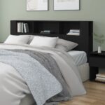 Wooden Headboard Cabinet Bed Storage Shelf Rack Head Bedhead Black King 200cm