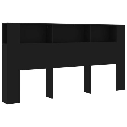 Wooden Headboard Cabinet Bed Storage Shelf Rack Head Bedhead Black King 200cm - Image 2