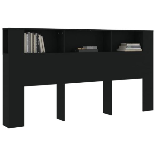Wooden Headboard Cabinet Bed Storage Shelf Rack Head Bedhead Black King 200cm - Image 6