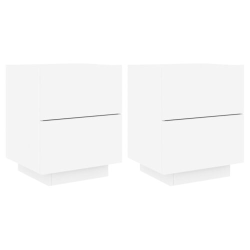Bedside Cabinets with LED Lights 2pcs White Engineered Wood - Image 2