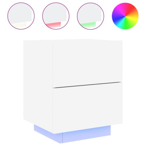 Bedside Cabinets with LED Lights 2pcs White Engineered Wood