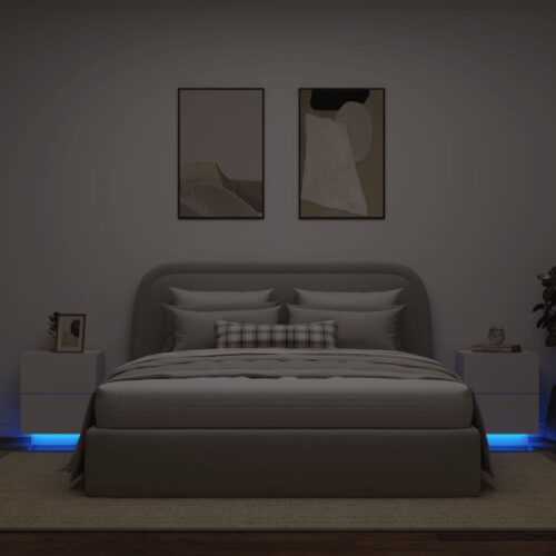 Bedside Cabinets with LED Lights 2pcs White Engineered Wood - Image 12