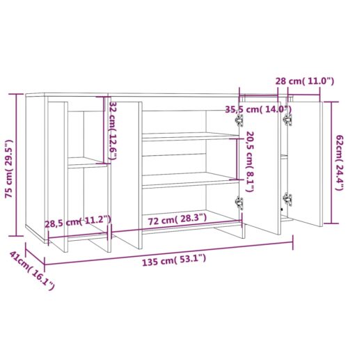 Sideboard White 135x41x75cm Engineered Wood - Image 8