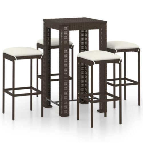 5-Piece Garden Bar Set with Cushions Poly Rattan Wicker Outdoor Patio Furniture Brown