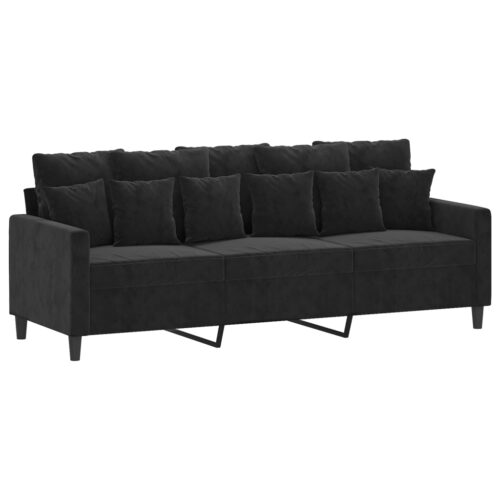 3-Seater Sofa with Footstool Lounge Ottoman Couch Velvet Fabric Black 180cm - Image 4