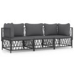 3-Piece Garden Lounge Set with Cushions Anthracite Steel