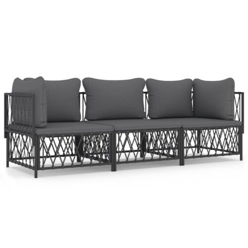 3-Piece Garden Lounge Set with Cushions Anthracite Steel