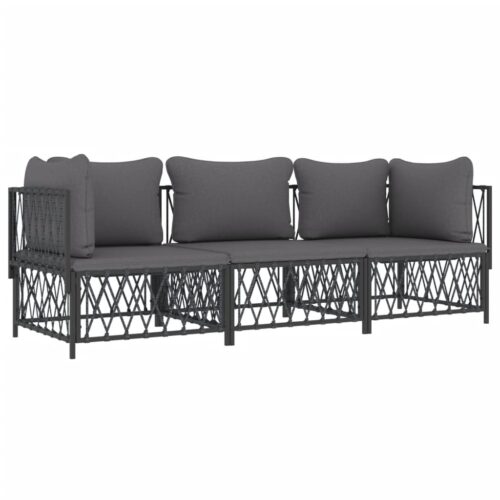 3-Piece Garden Lounge Set with Cushions Anthracite Steel - Image 3