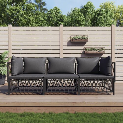 3-Piece Garden Lounge Set with Cushions Anthracite Steel - Image 9