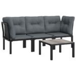 4-Piece Garden Lounge Set Black Grey Poly Rattan
