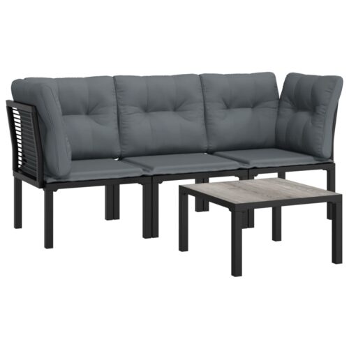 4-Piece Garden Lounge Set Black Grey Poly Rattan