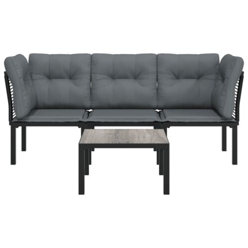 4-Piece Garden Lounge Set Black Grey Poly Rattan - Image 3