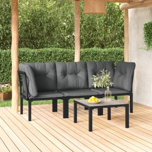 4-Piece Garden Lounge Set Black Grey Poly Rattan - Image 12