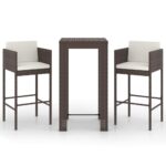 3-Piece Garden Bar Set with Cushions Poly Rattan Wicker Outdoor Patio Furniture Brown